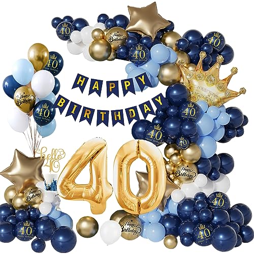 40 Geburtstag Deko, 40. Geburtstag Mann Frauen, 40 Jahr Geburtstagdeko Marineblaues Gold, Happy Birthday Girlande Ballon 40 Deko, Birthday Party Decorations von Vcumter