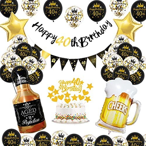 40 Geburtstag Frauen Männer Deko, Schwarzes Gold 40. Geburtstag Dekoration, 40 Jahr Geburtstagdeko, 40 Ballon Deko mit Happy Birthday Banner, 40 Geburtstags Mann, Deko 40 Geburtstags Frau MEHRWEG von Vcumter