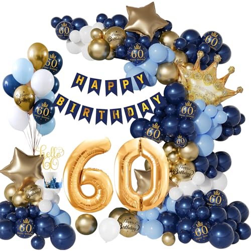60 Geburtstag Deko, 60. Geburtstag Mann Frauen, 60 Jahr Geburtstagdeko Marineblaues Gold, Happy Birthday Girlande Ballon 60 Deko, Deko 60. Geburtstag Luftballons, Birthday Party Decorations von Vcumter