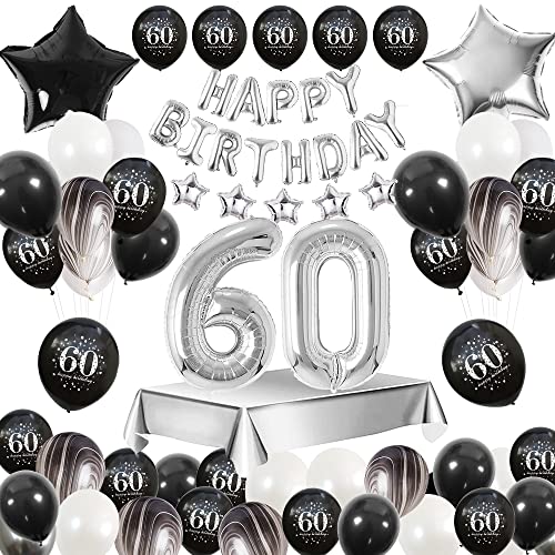 60 Geburtstag Deko Schwarz Weiß 60. Geburtstag Dekoration Luftballon 60. Geburtstag Deko 60 Jahr Geburtstagdeko 60 Geburtstag Mann Frau Geburtstagsdeko 60 Happy Birthday Luftballon Tischdecke Mehrweg von Vcumter