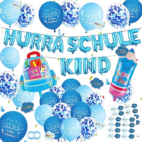 Einschulung Deko Set für Jungen 2023 - Blaue Schulkind Deko, HURRA SCHULKIND, Konfetti Schulanfang Schuleinführung Einschulung Deko Set für Jungen 2023 - Blaue Schulkind Deko, HURRA SCHULKIND, Konfetti Schulanfang Schuleinführung von Vcumter