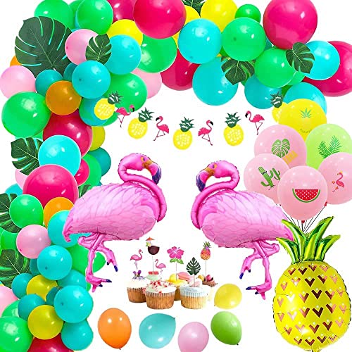 Hawaii Party Deko, Flamingo Geburtstags Deko Hawaii Tropische Luau Party Dekoration mit Flamingo ballons Palmblätter Ananas Luftballons Deko für Sommer Party Geburtstag Deko von Vcumter