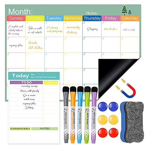 Magnetischer Monatsplaner abwischbar, Whiteboard für den Kühlschrank, mit 1 Monatsplaner Abwischbar, 1 To-Do-Liste Tagesplan Abwischbar, 6 Kühlschrankmagnete, 5 Stifte, 1 Radiergummi von Vcumter