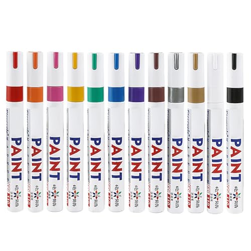 Vdaxvme 12 Stück Lackstifte, wasserfester Marker, schnelltrocknender Lackmarker, Ölbasis, Farbstift für Steinstein von Vdaxvme