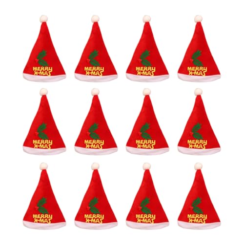 Vdaxvme Weihnachtsmütze für Erwachsene, Weihnachtsmannmütze mit weißem Gürtel, 12 Stück von Vdaxvme