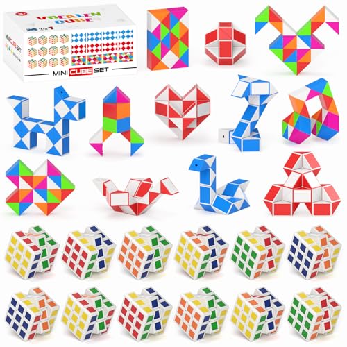 Vdealen Mini-Würfel-Puzzle-Partygeschenke, Schlangenwürfel, Zauberwürfel Spielzeug, Schulbelohnungen und Klassenzimmerpreis für Studenten, Geburtstagsparty-Dekoration für Kinder(24 Stück) von Vdealen