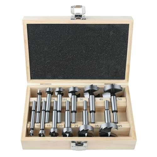 Vearter 12 Stück Forstnerbohrer Set, 10-50mm Vielzahn Lochbohrer Holz aus Stahl mit Hohem Kohlenstoffgehalt mit Rundem Schaft, Lochfräser Holz für Massivholz, MDF, Kunststoff, Spanplatte, Sperrholz Vearter 12 Stück Forstnerbohrer Set, 10-50mm Vielzahn Lochbohrer Holz aus Stahl mit Hohem Kohlenstoffgehalt mit Rundem Schaft, Lochfräser Holz für Massivholz, MDF, Kunststoff, Spanplatte, Sperrholz von Vearter