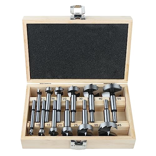 Vearter 12 Stück Forstnerbohrer Set, 10-50mm Vielzahn Lochbohrer Holz aus Stahl mit Hohem Kohlenstoffgehalt mit Rundem Schaft, Lochfräser Holz für Massivholz, MDF, Kunststoff, Spanplatte, Sperrholz von Vearter