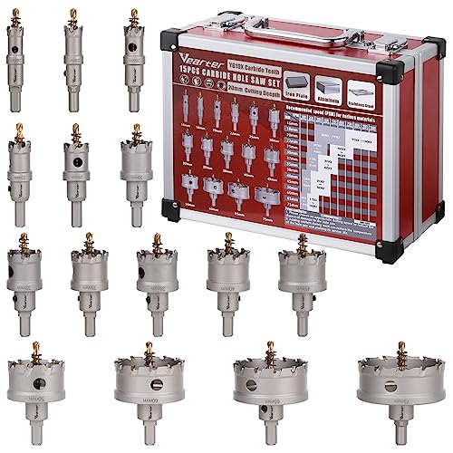Vearter 15 Stück Lochsäge Set, 16–75 mm Metall Lochsägen Set, TCT Lochbohrer Bohrer für Edelstahl, Eisen, Baustahl, Aluminium, Legierung, Kunststoff, Glasfaser Vearter 15 Stück Lochsäge Set, 16–75 mm Metall Lochsägen Set, TCT Lochbohrer Bohrer für Edelstahl, Eisen, Baustahl, Aluminium, Legierung, Kunststoff, Glasfaser von Vearter
