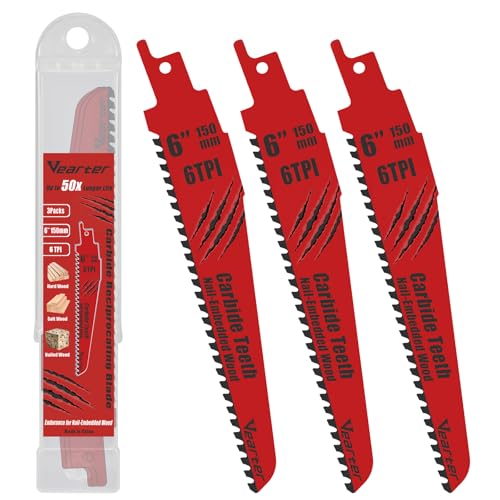 Vearter 150 mm Säbelsägeblätter 3Tlg, Hartmetall 6TPI Sägeblätter Säbelsäge zum Schneiden von Hartholz, Weichholz, Nagelholz von Vearter