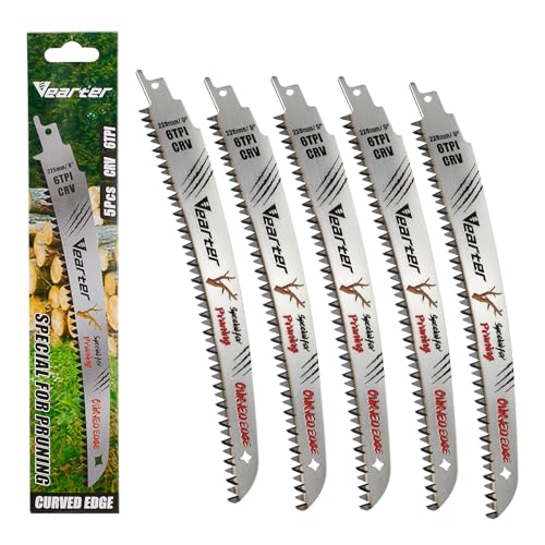 Vearter 225 mm Säbelsägeblätter, japanische Zähne, 5 Stück, 6TPI Cr-V Metallsägeblatt für Bäume mit dreifach geschliffenen versetzten Zähnen, gebogene Kante, Säbelsägeblätter zum Trimmen und Vearter 225 mm Säbelsägeblätter, japanische Zähne, 5 Stück, 6TPI Cr-V Metallsägeblatt für Bäume mit dreifach geschliffenen versetzten Zähnen, gebogene Kante, Säbelsägeblätter zum Trimmen und von Vearter