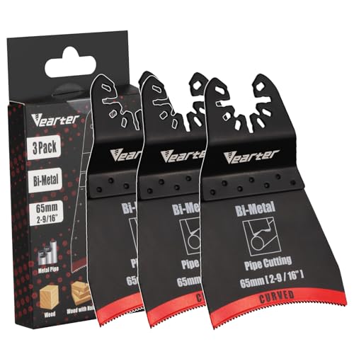 Vearter 3 Stück Bimetall Multifunktionswerkzeug, 65mm Bimetall Universal Multitool Sägeblätter, Oszillationswerkzeug mit Gebogener Rand für Metallrohr, Holz, Kunststoff, Nagel, Trockenbau, PVC von Vearter