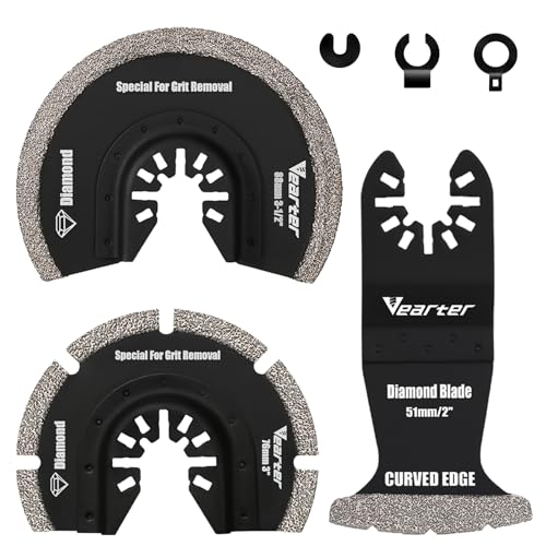 Vearter 3 Stück Diamant Multifunktionswerkzeug mit Adapter, Multitool Sägeblätter Oszillationswerkzeug für Keramikfliesen, Hohlziegel, Zement, weiche Fliesen, Mauerwerk von Vearter