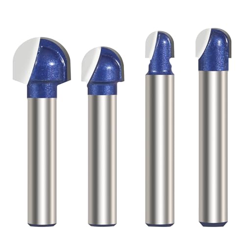 Vearter 4Tlg Rund Nase Cove Core Box Fräser 6,35mm Schaft Oberfräse Zubehör, Holzbearbeitung Fräser Set Oberfräser Hohlkehlfräser Kugelfräser Radiusfräser Schnittdurchmesser 6,35mm/8mm/9,5mm/12,7mm von Vearter