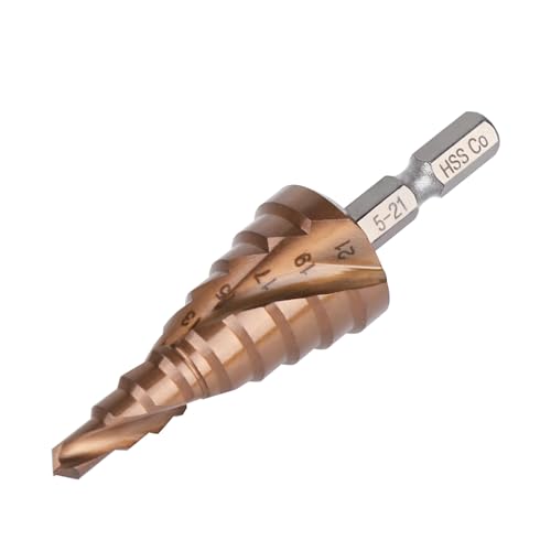 Vearter 5-21mm Stufenbohrer Metall, 9 Stufen Kegelbohrer Metallbohrer, HSS M35 Kobalt Lochbohrer, Spiralnut Sechskantschaft Bohrer für Edelstahl, Aluminiumblech, Eisen, Kunststoff, PVC, Holz Vearter 5-21mm Stufenbohrer Metall, 9 Stufen Kegelbohrer Metallbohrer, HSS M35 Kobalt Lochbohrer, Spiralnut Sechskantschaft Bohrer für Edelstahl, Aluminiumblech, Eisen, Kunststoff, PVC, Holz von Vearter