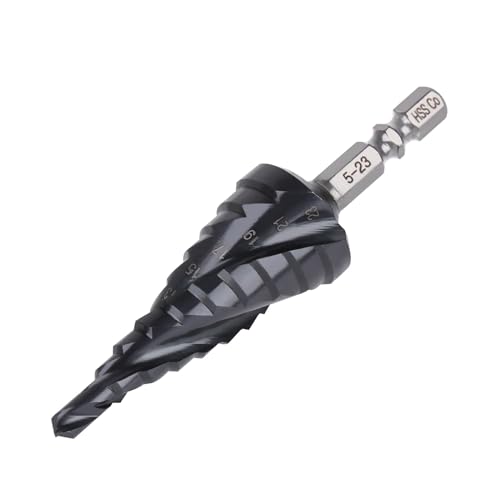 Vearter 5-23mm Stufenbohrer Metall, 10 Stufen Kegelbohrer Metallbohrer, HSS M35 Kobalt TiAlN Lochbohrer, Spiralnut Sechskantschaft Bohrer für Edelstahl, Aluminiumblech, Eisen, Kunststoff, PVC, Holz Vearter 5-23mm Stufenbohrer Metall, 10 Stufen Kegelbohrer Metallbohrer, HSS M35 Kobalt TiAlN Lochbohrer, Spiralnut Sechskantschaft Bohrer für Edelstahl, Aluminiumblech, Eisen, Kunststoff, PVC, Holz von Vearter