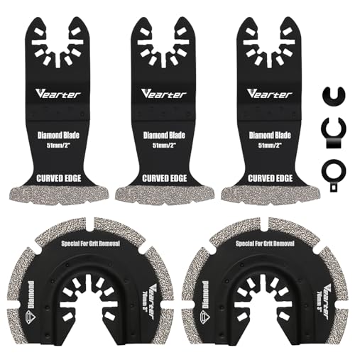 Vearter 5 Stück Diamant Multifunktionswerkzeug mit Adapter, Multitool Sägeblätter Oszillationswerkzeug für Keramikfliesen, Hohlziegel, Zement, weiche Fliesen, Mauerwerk Vearter 5 Stück Diamant Multifunktionswerkzeug mit Adapter, Multitool Sägeblätter Oszillationswerkzeug für Keramikfliesen, Hohlziegel, Zement, weiche Fliesen, Mauerwerk von Vearter