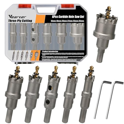 Vearter 6 Stück Lochsäge Set, 16–35mm Hartmetall Lochkreissäge Set, TCT Dosenbohrer für Edelstahl, Eisen, Baustahl, Aluminium, Legierung, Kunststoff, Glasfaser Vearter 6 Stück Lochsäge Set, 16–35mm Hartmetall Lochkreissäge Set, TCT Dosenbohrer für Edelstahl, Eisen, Baustahl, Aluminium, Legierung, Kunststoff, Glasfaser von Vearter