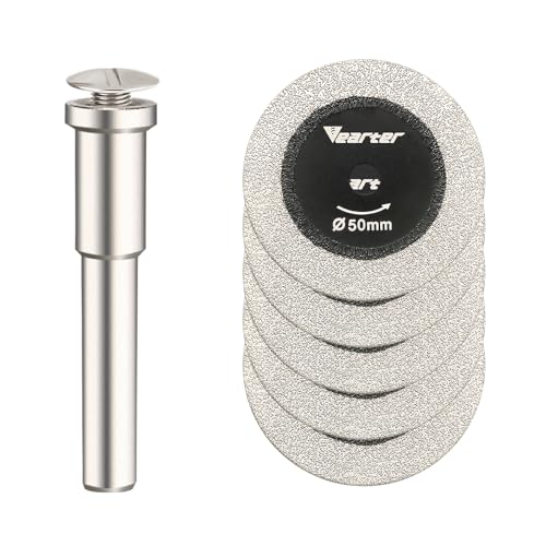 Vearter 5 Stück Diamant Trennscheiben, 50mm Doppelseitige Trennscheibe für Geradschleifer/Elektrische Handbohrmaschine, Diamanttrennscheibe mit 6mm Dorn für Fliesen, Quarzstein, Granit, Ziegel, Marmor Vearter 5 Stück Diamant Trennscheiben, 50mm Doppelseitige Trennscheibe für Geradschleifer/Elektrische Handbohrmaschine, Diamanttrennscheibe mit 6mm Dorn für Fliesen, Quarzstein, Granit, Ziegel, Marmor von Vearter