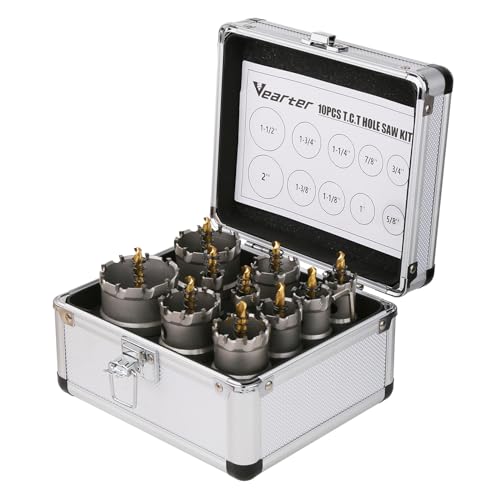 Vearter 10 Stück Lochsäge Set 16–51mm, Metall Lochsägen TCT Lochbohrer Bohrer für Edelstahl, Eisen, Baustahl, Aluminium, Legierung, Kunststoff, Glasfaser Vearter 10 Stück Lochsäge Set 16–51mm, Metall Lochsägen TCT Lochbohrer Bohrer für Edelstahl, Eisen, Baustahl, Aluminium, Legierung, Kunststoff, Glasfaser von Vearter