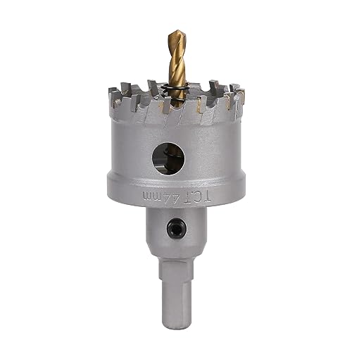 Vearter 44mm Hartmetall Lochsäge, TCT Lochbohrer Bohrer mit Zentrierbohrer, Hartmetallbohrer für Metall, Edelstahl, Baustahl, Aluminium, Kupfer, Eisen, Kunststoff, Glasfaser von Vearter