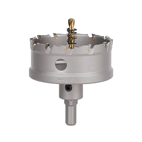 Vearter 75mm Hartmetall Lochsäge, TCT Lochbohrer Bohrer mit Zentrierbohrer, Hartmetallbohrer für Metall, Edelstahl, Baustahl, Aluminium, Kupfer, Eisen, Kunststoff, Glasfaser von Vearter