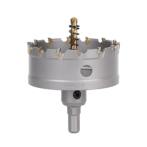 Vearter 78mm Hartmetall Lochsäge, TCT Lochbohrer Bohrer mit Zentrierbohrer, Hartmetallbohrer für Metall, Edelstahl, Baustahl, Aluminium, Kupfer, Eisen, Kunststoff, Glasfaser von Vearter