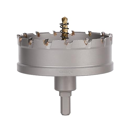Vearter 91mm Hartmetall Lochsäge, TCT Lochbohrer Bohrer mit Zentrierbohrer, Hartmetallbohrer für Metall, Edelstahl, Baustahl, Aluminium, Kupfer, Eisen, Kunststoff, Glasfaser von Vearter