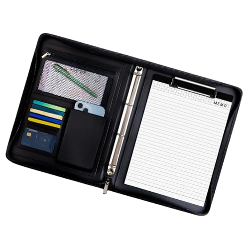 Leder-Padfolio für Herren, Reise-Organizer mit A4-Notizblock und Ordner, stilvoller Dokumentenkartenhalter für Dokumente, Präsentationsmappen, Reißverschluss, ideal für Büros und Reisen von Veasbuu