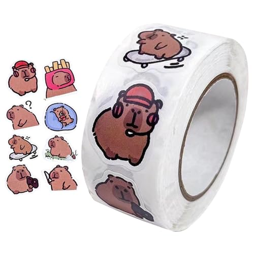 Niedliche Capybara Aufkleber Rolle Selbstklebende Tier Capybara Decals Capybara Tiere Selbstklebend Aufkleber 0,75x0,63 Zoll für Bücher Boxen Verpackung Handyhülle Kreative Aufkleber von Veasbuu