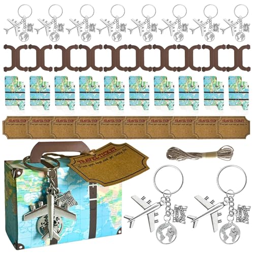 Veasbuu Koffer-Partygeschenkbox, 10 Sets Süßigkeitenbox mit Reiseticket, Erdflugzeug, Schlüsselanhänger, dekorative Aufbewahrungsboxen, Party-Dekorationen für Hochzeiten, Reise-Mottopartys von Veasbuu