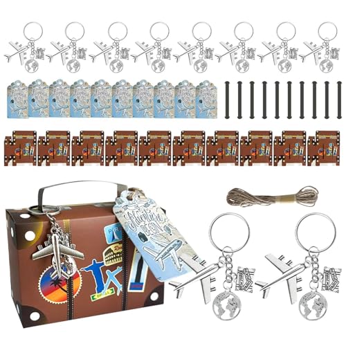 Veasbuu Miniatur-Koffer – Weltkartenkoffer mit Erde Flugzeug Schlüsselanhänger, Reiseticket, 10 Set – Dekorative Aufbewahrungsboxen Partydekorationen für Hochzeiten, Reisen Motto-Partys von Veasbuu