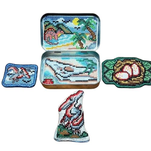 Veasbuu Stickset Box, Handnähset, 13 x 8 x 3 cm, komplettes Bastelprojekt, Blechbehälter-Organizer, Zubehör für Erwachsene, Teenager, Mädchen, Nadelarbeitsstudio, einfach zu bedienen von Veasbuu