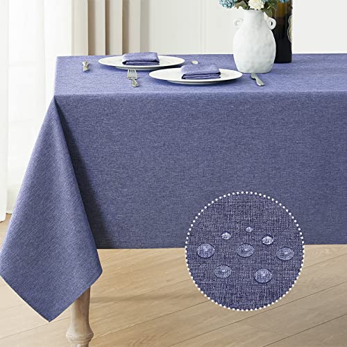 Veblandy Rechteckige Tischdecke, Leinenstruktur, wasserdicht und schmutzabweisend, knitterfrei, dekorativer Stoff, Bauernhaus-Tischdecke für Essen/Party/Buffet/Hochzeit, 152,4 x 277,7 cm, Deminblau Veblandy Rechteckige Tischdecke, Leinenstruktur, wasserdicht und schmutzabweisend, knitterfrei, dekorativer Stoff, Bauernhaus-Tischdecke für Essen/Party/Buffet/Hochzeit, 152,4 x 277,7 cm, Deminblau von Veblandy
