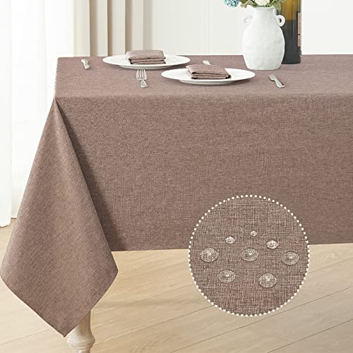 Veblandy Rechteckige Tischdecke, Leinenstruktur, wasserdicht und schmutzabweisend, knitterfrei, dekorativer Stoff, Bauernhaus-Tischdecke für Essen/Party/Buffet/Hochzeit, 152,4 x 368,6 cm, Flachs Veblandy Rechteckige Tischdecke, Leinenstruktur, wasserdicht und schmutzabweisend, knitterfrei, dekorativer Stoff, Bauernhaus-Tischdecke für Essen/Party/Buffet/Hochzeit, 152,4 x 368,6 cm, Flachs von Veblandy
