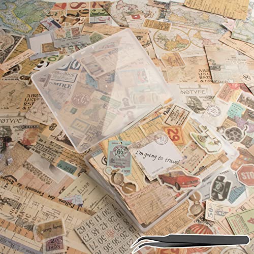 200 Stück Vintage Scrapbook Aufkleber, ästhetisches Junk Journal Stamping Supplies Kit, Scrapbooking Ephemera Washi Papier für Bullet Journaling Planer Tagebuch Collage von Vecbain