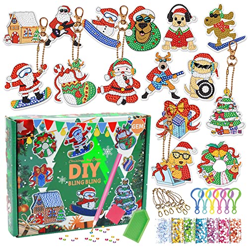 Vecibel 15 Stück Diamond Painting Weihnachten Anhänger 5D Weihnachtsmann Kinder Wichtel Kit DIY Doppelseitige Schlüsselanhänger für Geschenkidee, SDZSH22101911, 20.2 * 15.8 * 4cm von Vecibel