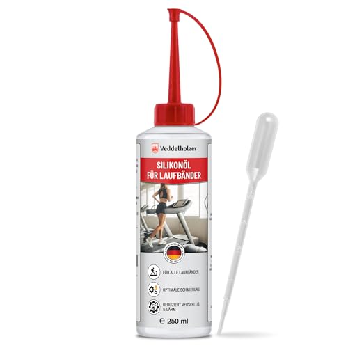 Veddelholzer 250 ml 100% reines Silikonöl Laufband mit Dosierkappe & Pipette für Zuhause Fitnessstudio Laufband Öl universell für Laufband, Cross Trainer, Spinning Bike und andere Trainingsgeräte von Veddelholzer