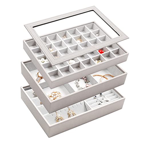 Vee Schmuckkästchen mit 3 Ebenen,Schmuckaufbewahrung,Schmuckkasten mit Glasdeckel,Schubladen Organizer,Große Schmuckschatulle Stapelbar,PU Leder Schmuck Organizers,Geschenk für Ihre Liebsten, grau Vee Schmuckkästchen mit 3 Ebenen,Schmuckaufbewahrung,Schmuckkasten mit Glasdeckel,Schubladen Organizer,Große Schmuckschatulle Stapelbar,PU Leder Schmuck Organizers,Geschenk für Ihre Liebsten, grau von Vee&In.
