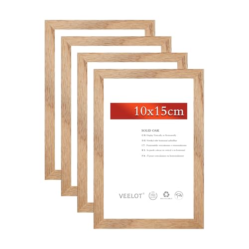 Veelot® 4x Bilderrahmen 10x15 cm,Natur Holz Eiche,Kleiner Diplom- und Urkundenrahmen Bilderrahmen | Holzbilderrahmen Poster Echtholz von Veelot