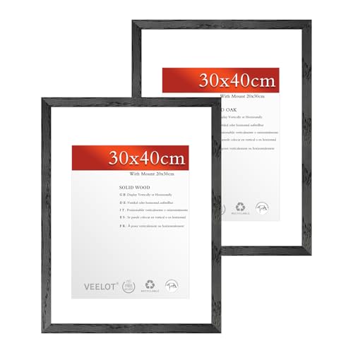 Veelot® 2x Bilderrahmen 30x40cm,Natur Holz Abachi Schwarz,Passepartout 21x30cm,Großer Diplom- und Dokumentenrahmen | Holzbilderrahmen Poster Echtholz von Veelot