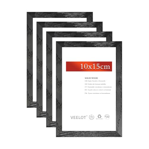 Veelot® 4x Bilderrahmen 10x15 cm,Natur Holz Abachi Schwarz,Kleiner Diplom- und Urkundenrahmen Bilderrahmen | Holzbilderrahmen Poster Echtholz von Veelot