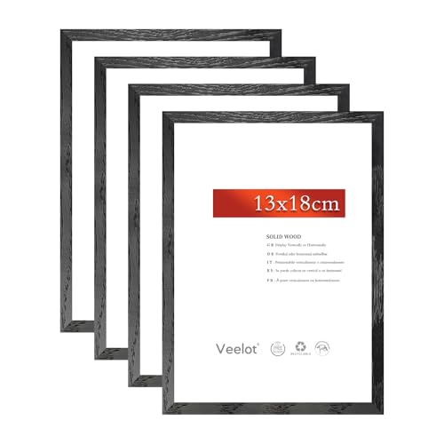 Veelot® 4x Bilderrahmen 13x18 cm,Natur Holz Abachi Schwarz,Kleiner Diplom- und Urkundenrahmen Bilderrahmen | Holzbilderrahmen Poster Echtholz von Veelot