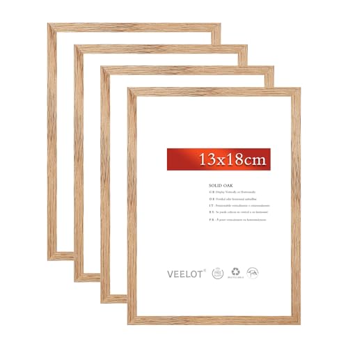 Veelot® 4x Bilderrahmen 13x18 cm,Natur Holz Eiche,Kleiner Diplom- und Urkundenrahmen Bilderrahmen | Holzbilderrahmen Poster Echtholz von Veelot