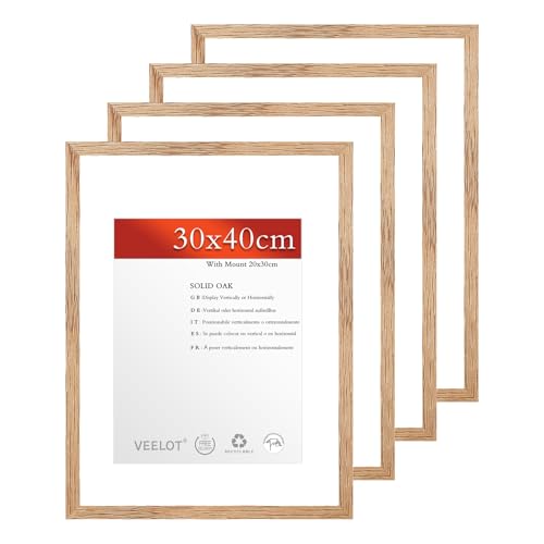Veelot® 4x Bilderrahmen 30x40cm,Natur Holz Eiche,Passepartout 21x30cm,Großer Diplom- und Dokumentenrahmen | Holzbilderrahmen Poster Echtholz von Veelot
