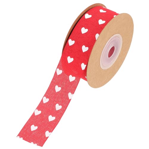 Veemoon 1 Rolle Liebesband Sackleinenband Hochzeitsdekorationen Herzband Eisstockschießen Schleife seidenband ribbon goldhochzeit wedlock Bänder mit Herzmuster Handwerksband Hanfimitat rot von Veemoon