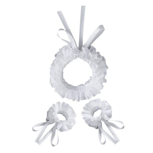 Veemoon 1 Satz Accessoires des Spitzenhalsschutzes Rüschenkragen am Hals Handgelenkmanschette für Damen Halsrüsche dekorativer Kragenschmuck Kragen für Frauen Chiffon Weiß von Veemoon
