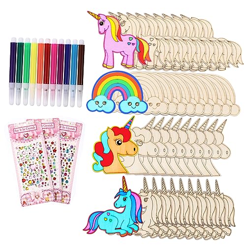 Veemoon 1 Satz DIY Einhorn Holzfiguren Set Unlackierte Holzplatten für Bastelprojekte für Kreative Deko im Wohnzimmer Büro und Schlafzimmer Vielseitige Anwendung und Einfache Gestaltung von Veemoon