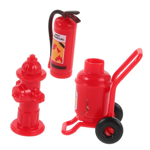 Veemoon 1 Satz DREI-teilige Feuerwehrkämpfe Mini-hausfeuerlöscher-Modelle Feuerlöscher Mini-feuerlöscher- Mini-Haus-hausdekorationen Hydranten-Ornamente Rot Plastik von Veemoon