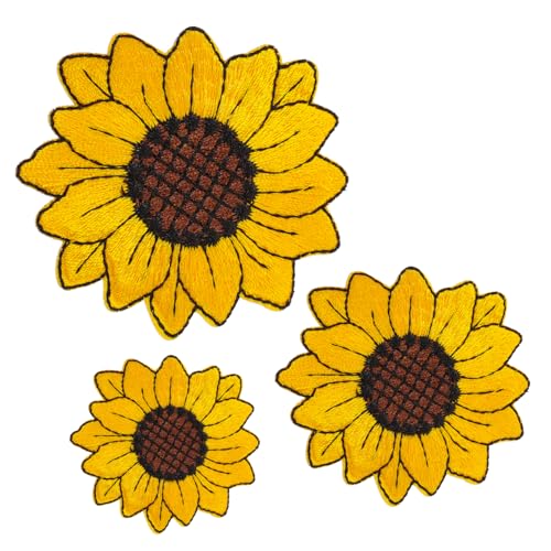 Veemoon 1 Satz Stoffmontage Dekoration Stickerei Süßer Stoffpatch Aus Baumwolle Sonnenblumen-stickpatches Groß Nähen Aufnäher Für Kleidung Gestickte Patches Zum Aufbügeln Stickgarn 3 Stück von Veemoon